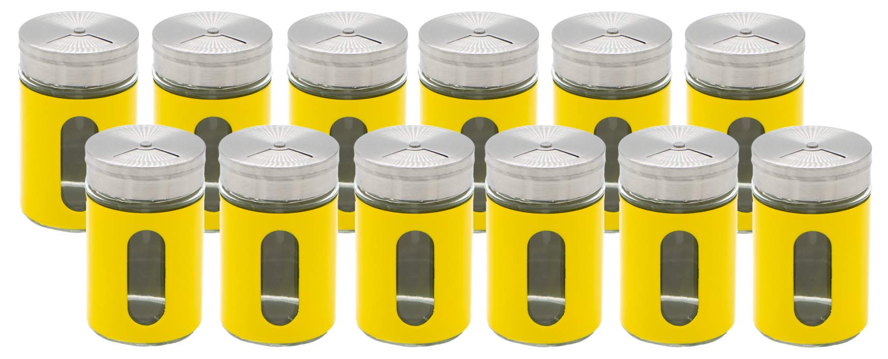 Set Spice Shaker Salt Shaker Glass & Stainless Steel with Rotating Lid and Viewing Window Spice Glass Storage Glass Can (12er Set Gelb)