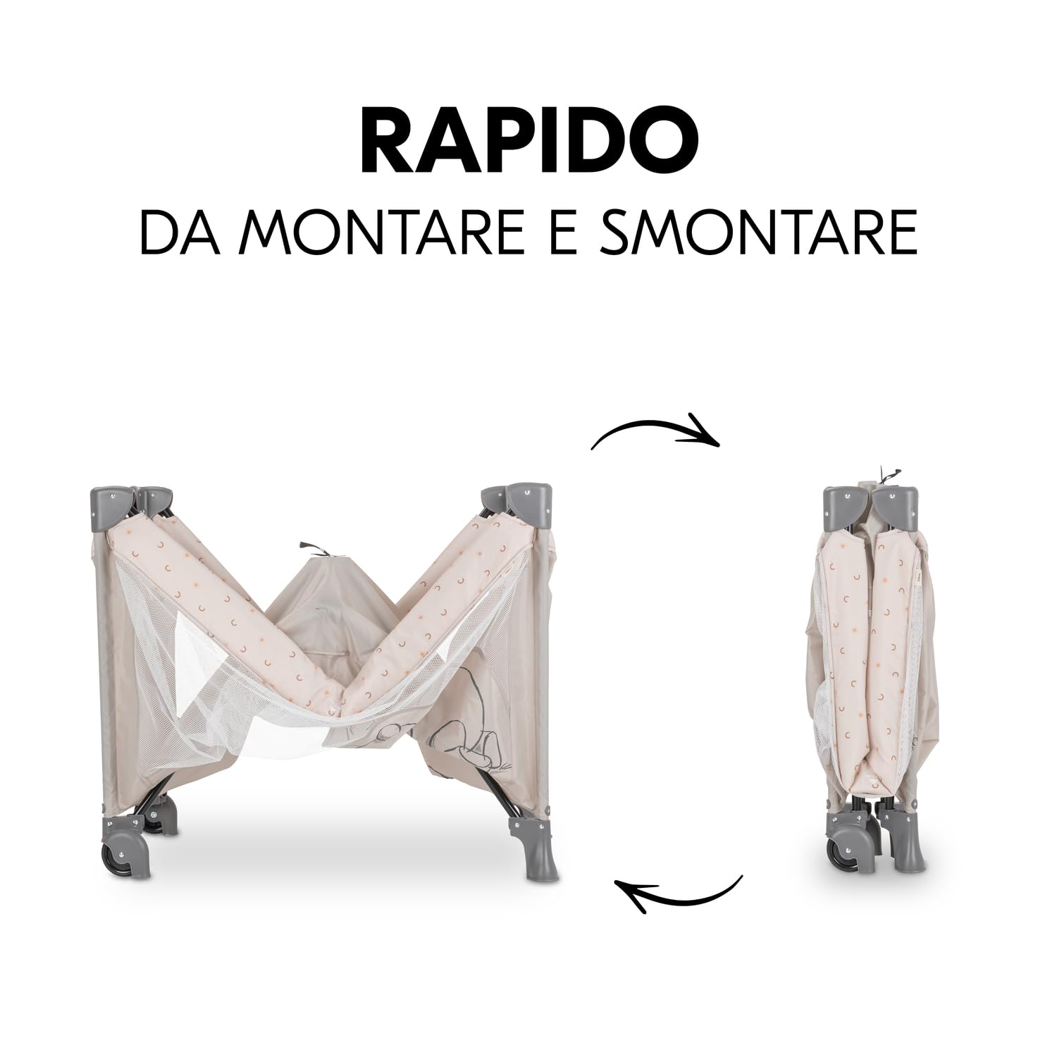 hauck Lettino Neonato da Viaggio Dream N Play Go - Letto Bambini Pieghevole, Culla per Neonati con Ruote e Arco Giochi - Winnie The Pooh Beige