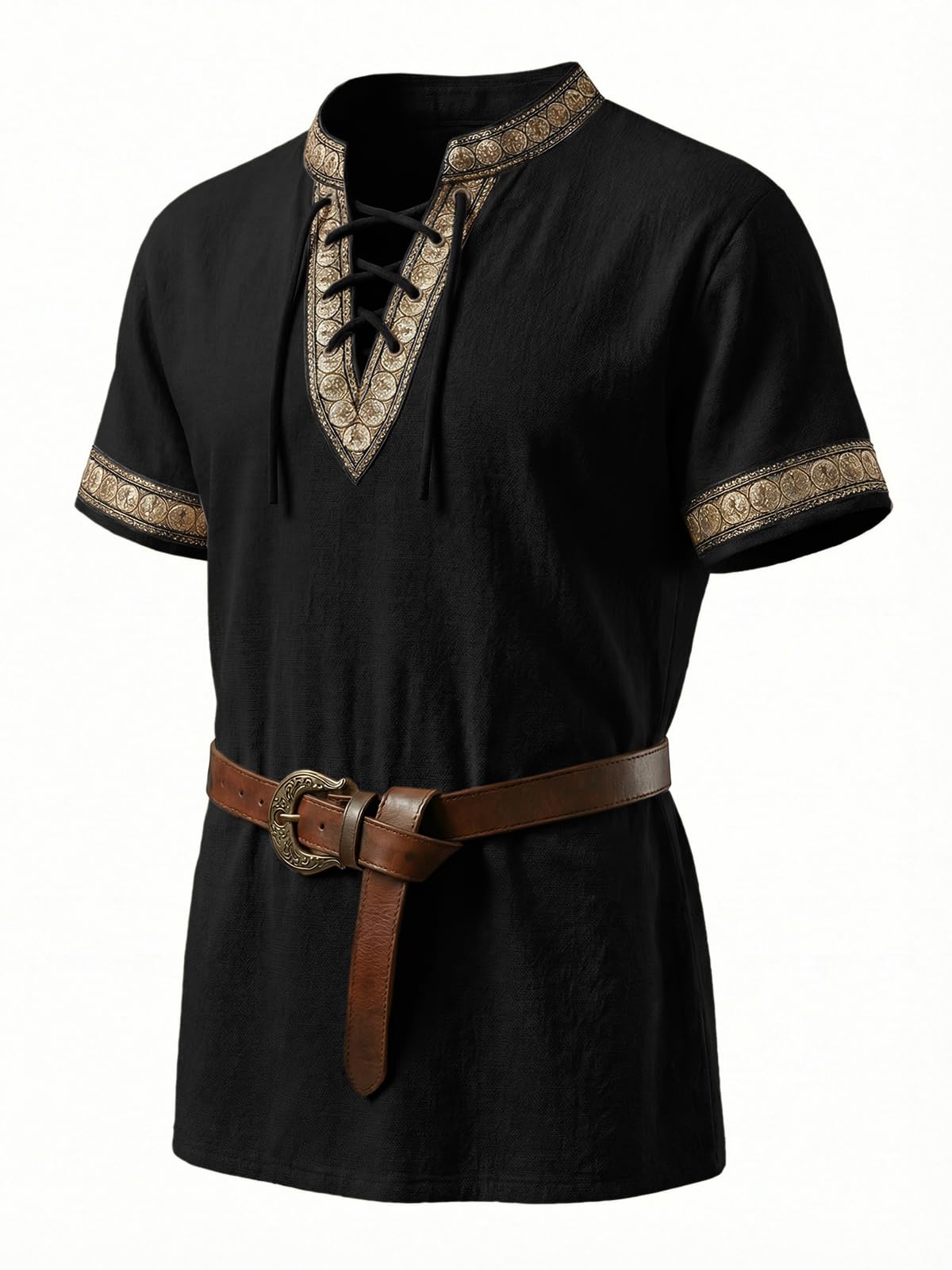 Runcati Mens Medieval Pirate Shirt Cotton Lace Up Renaissance Shirts Viking Retro Scottish Halloween Costume Tops