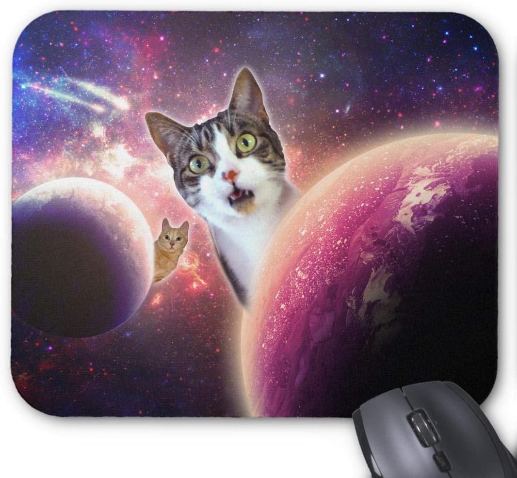 Space Cats LOL Funny Mousepad Custom Mouse Pad Waterproof Material Non-Slip Rubber Mouse Pad(9.45x7.87x0.08inch) for Office Desktop or Gaming Mouse Mat Keyboard Pad