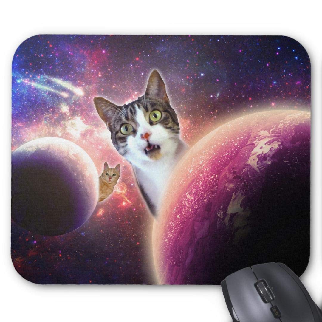 Space Cats LOL Funny Mousepad Custom Mouse Pad Waterproof Material Non-Slip Rubber Mouse Pad(9.45x7.87x0.08inch) for Office Desktop or Gaming Mouse Mat Keyboard Pad