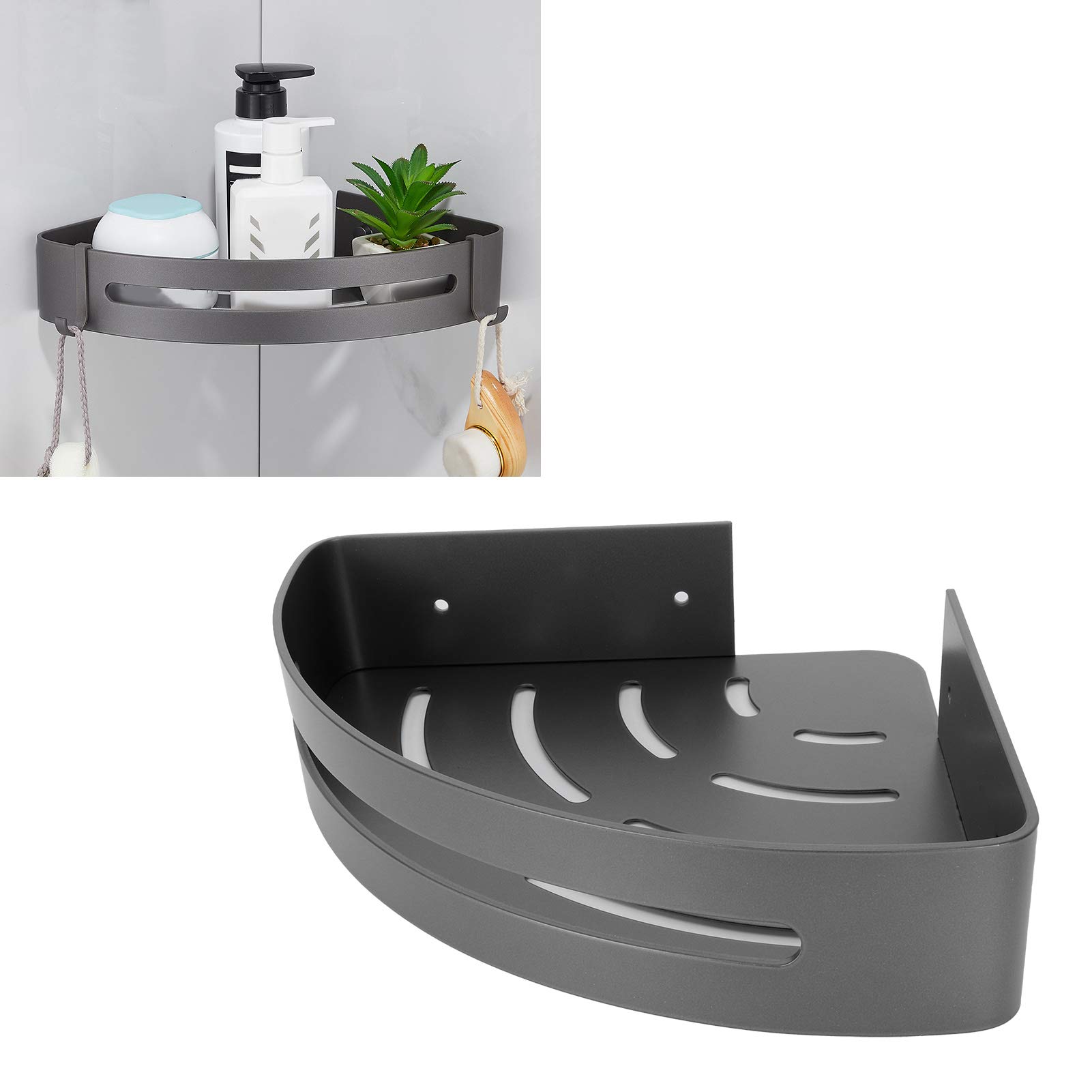 Restokki Corner Bathroom Shelf Shower Caddy Corner Gray Aluminum Triangular Storage Rack Bathroom Organizer Holds Makeup Shower Accessories