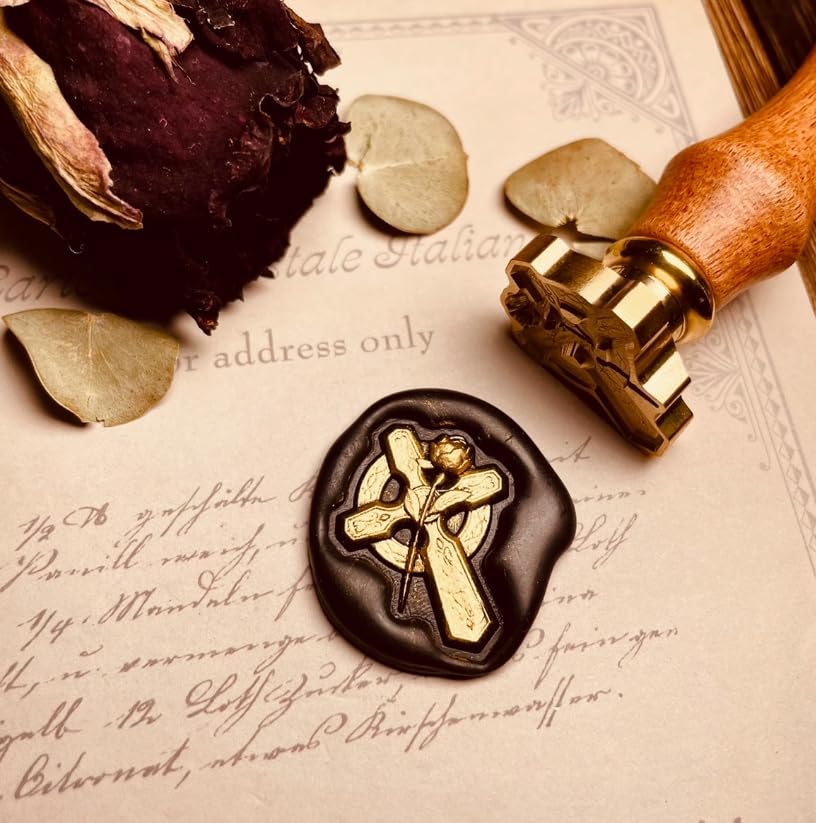Mceal Wax Seal Stamp 3D Engraved Vintage Wax Stamp for Journals and Heaven & Hell Series - Classic Cross & Rose
