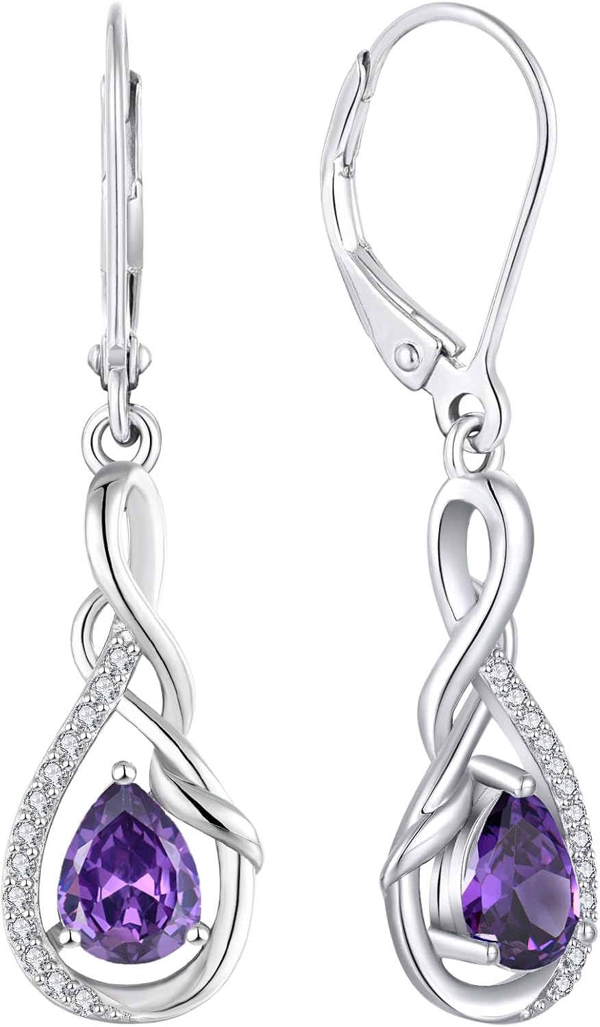 Starchenie Infinity Dangle Drop Earrings Sterling Silver Leverback Earrings Gemstones Twisted Jewelry