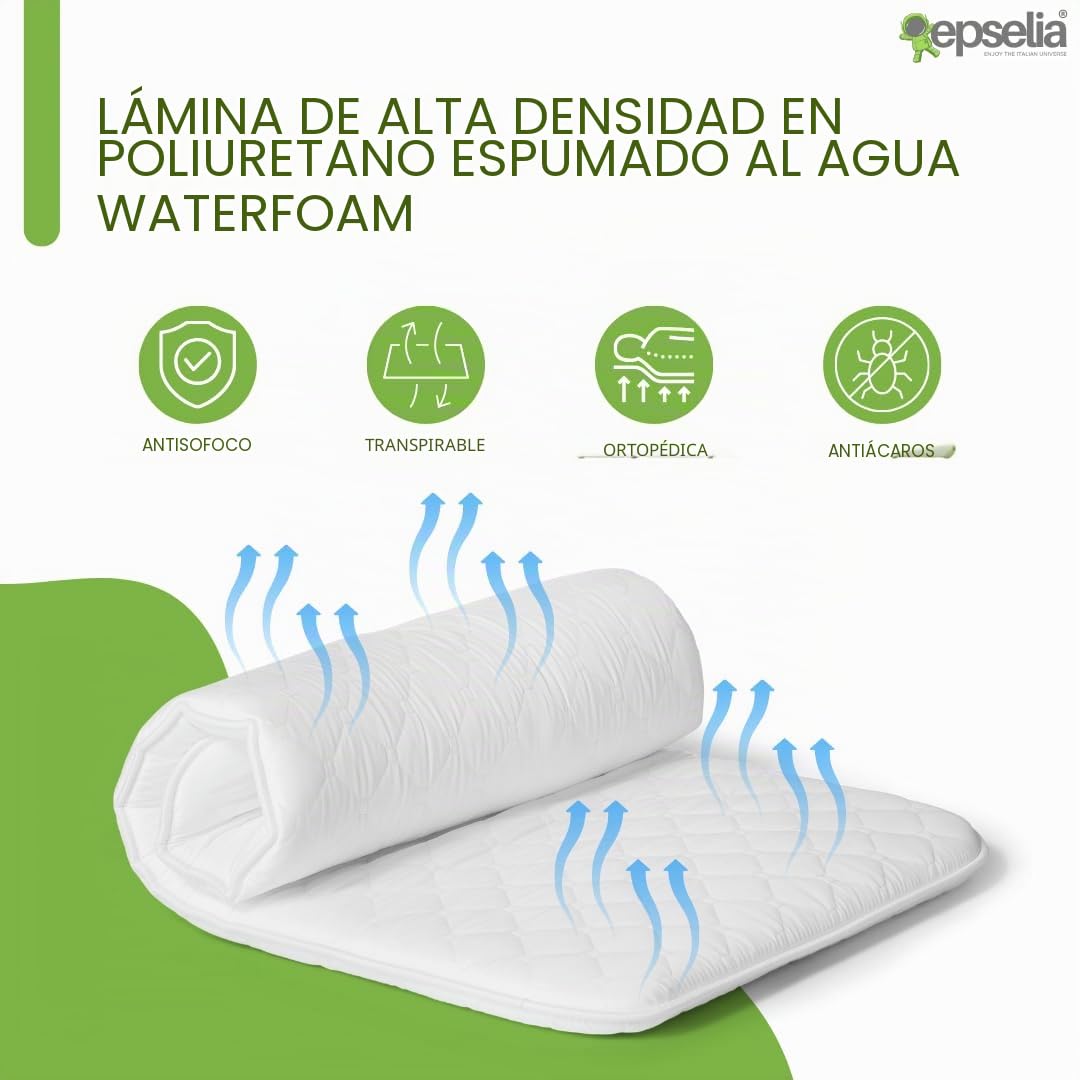 EPSELIA - Colchón de cuna para niños, enrollable, con borde, para viaje o camping, 60 x 120 x 4 cm, certificado antiasfixia EN16890:2017, poliuretano CertiPUR™ OEKO-TEX®