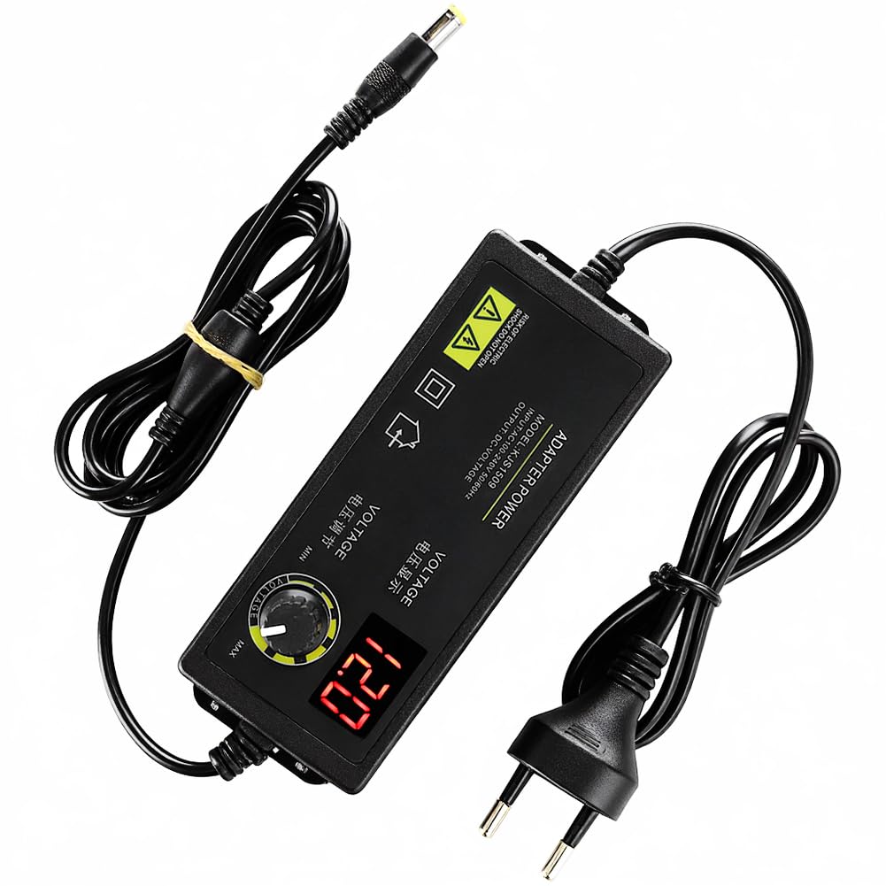 Alimentation Réglable 3-12V 5A, Transformateur Variable Transfo Variateur 12V Alimentation Laboratoire avec Contrôle de Tension Adaptateur Secteur Réglable avec Bouton Rotatif Affichage LED