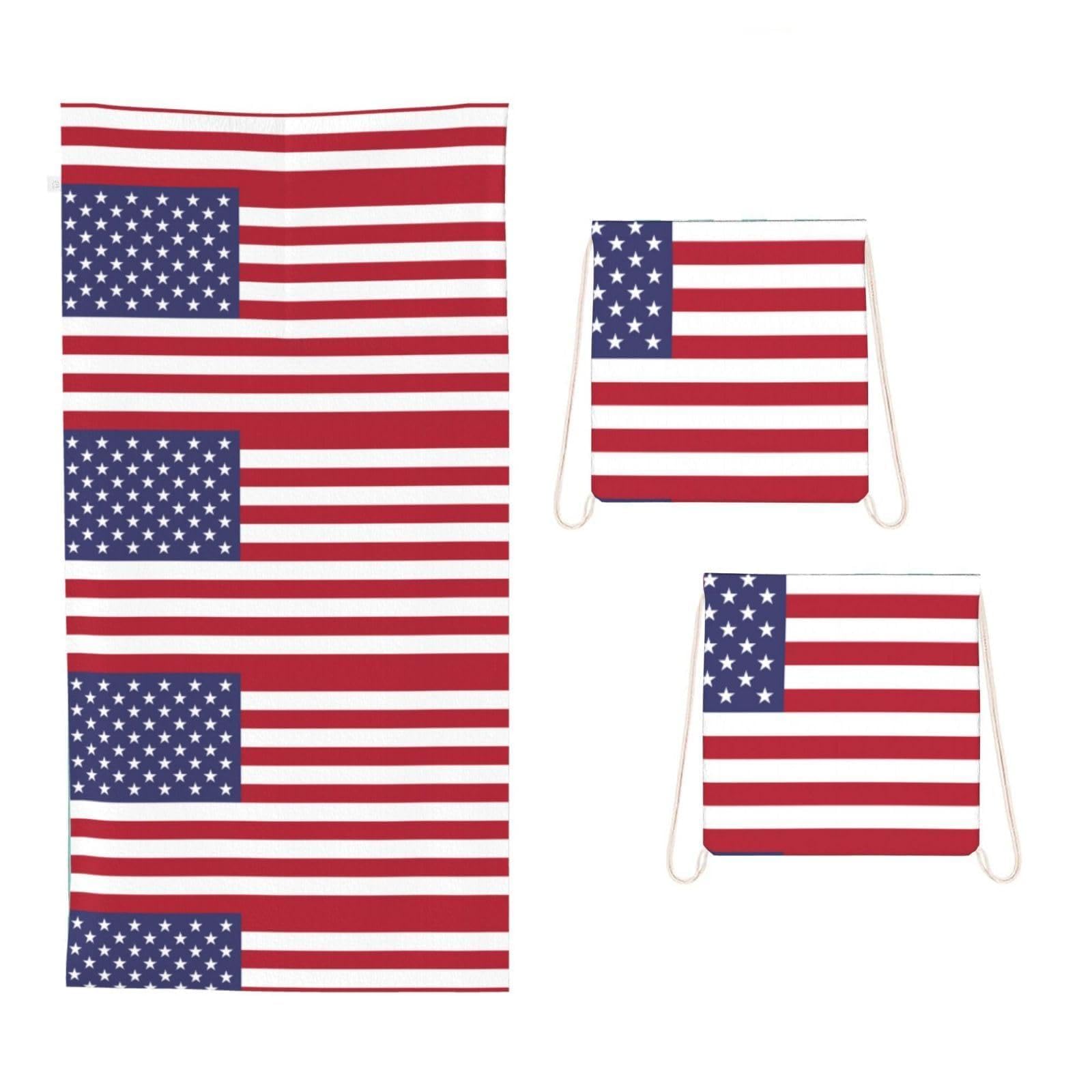 CNTDBU American flag 2 in 1 Packable Towel Bag-Large Beach Towel with Stuff Sack, Super Absorbent Microfiber Travel Towel for Pool
