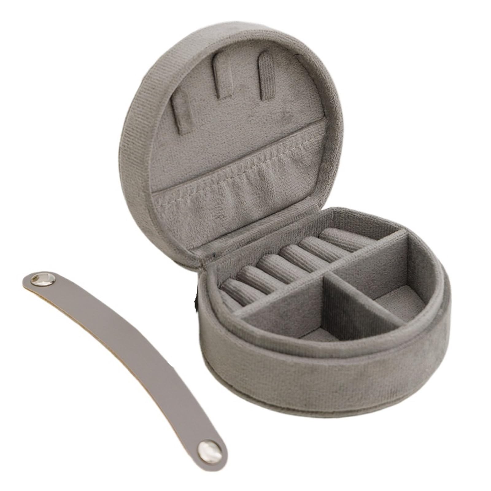 ESTDKMNOS Portable Jewellery Case， Multicolor Velvet Jewelry Box With Compartments For Necklaces Rings Earrings(Grey)