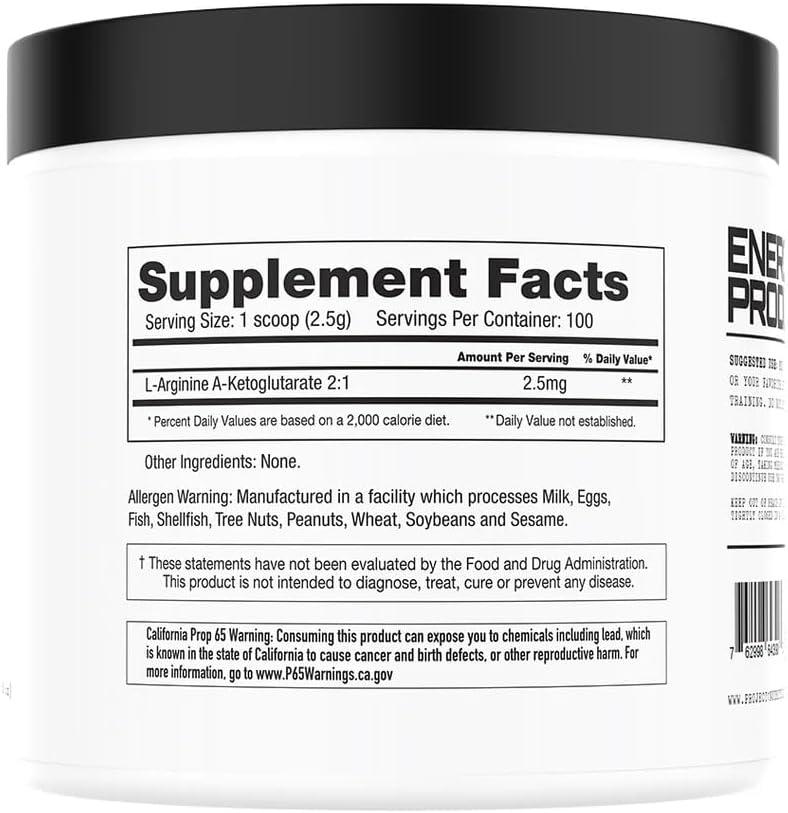 Project #1 Nutrition AAKG Pre-Workout Supplement, L-Arginine A-Ketoglutarate, Unflavored, 100 Servings, 250g