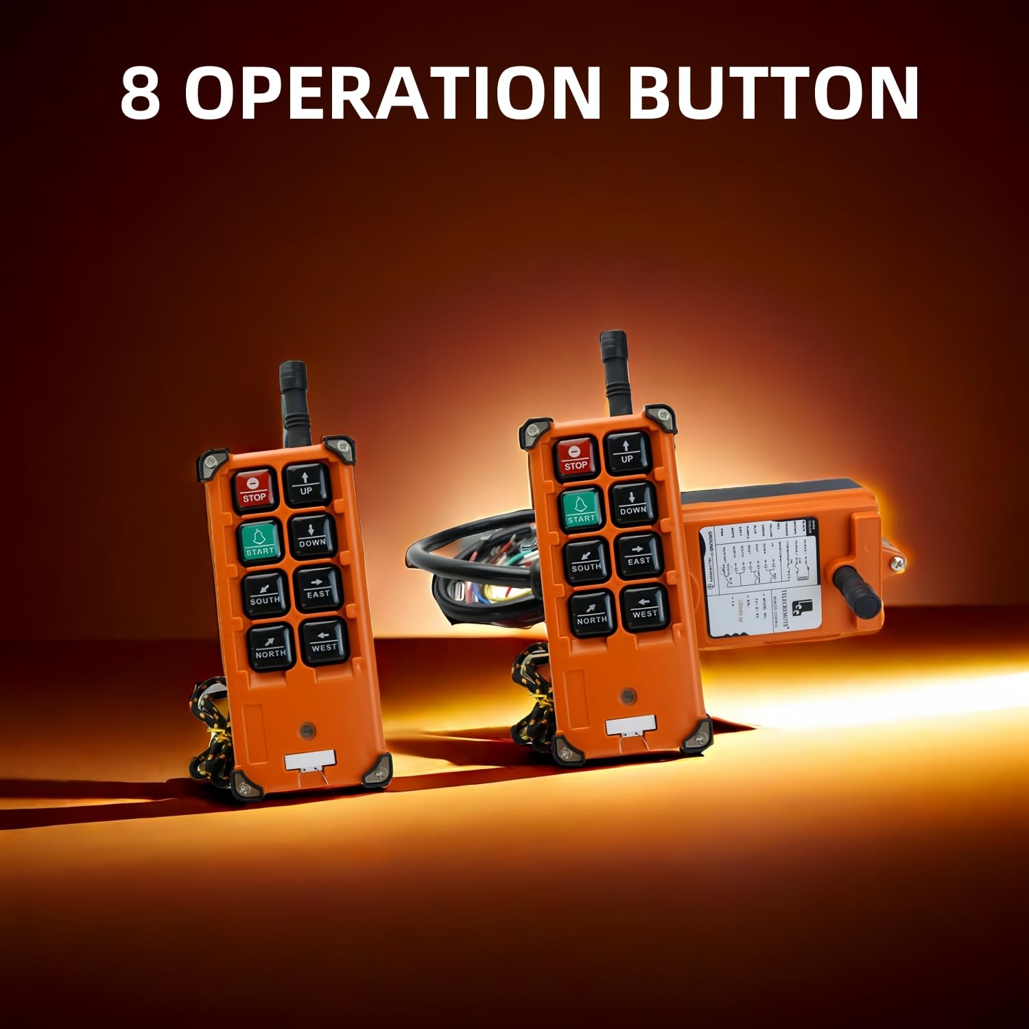8 Buttons Crane Remote Control, 360 Degree Operated Crane Transmitter, Quick Wiring Industrial Remote Control for Port Crane, Electric Hoist ((2 Transmitters&Receiver)