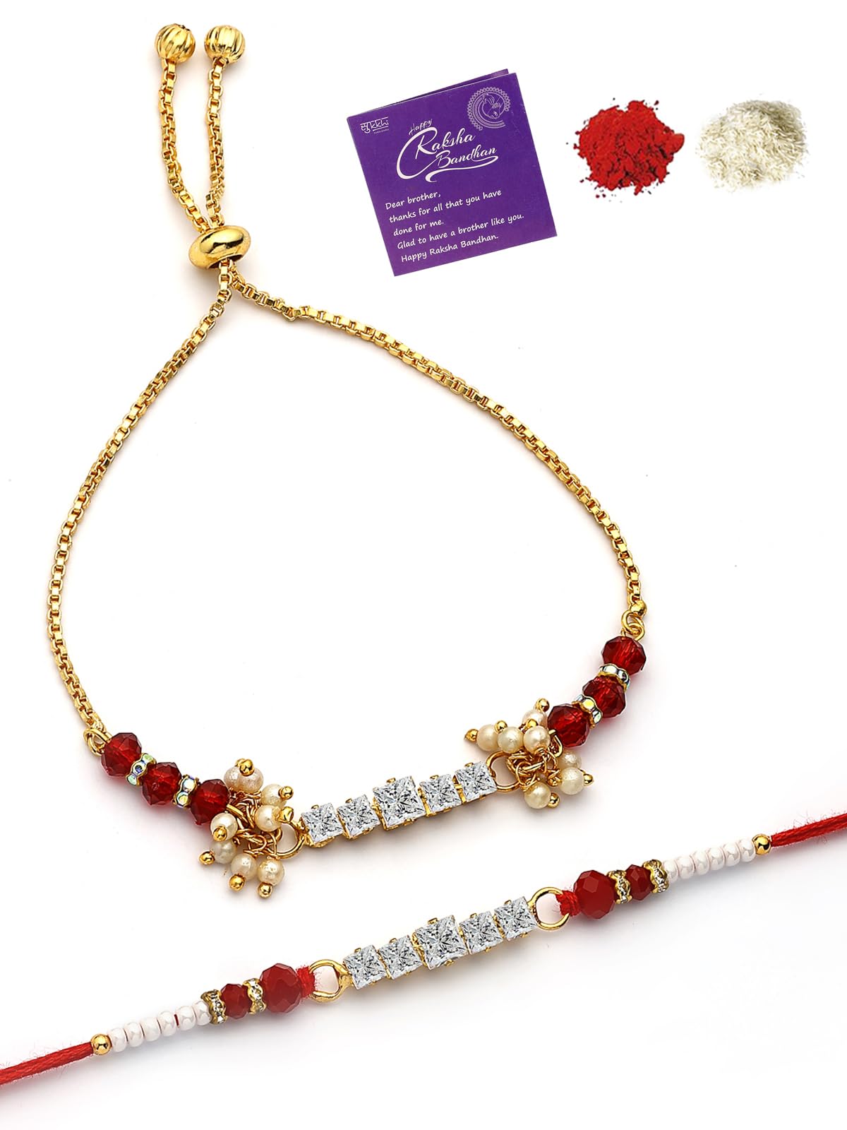 Sukkhi Rakhi Most Beautiful Floral with Gold Plated Rakshabandhan Combo Lumba Rakhi for Bhiaya Bhabhi Brother with Roli Chawal & Greeting Card|Set of 2
