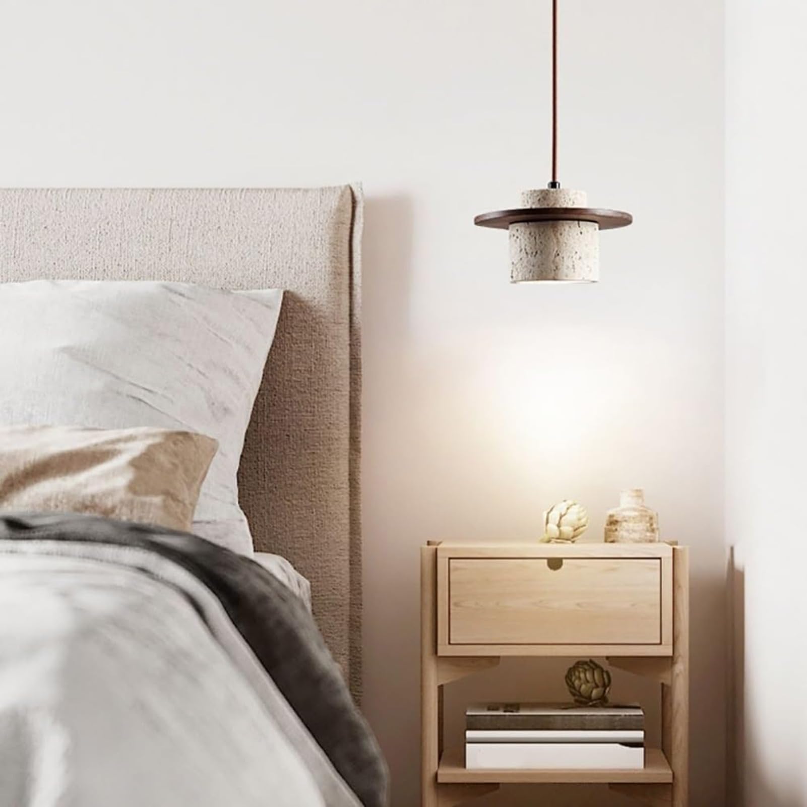Lampy wiszące, zestaw 3 sztuk, cylindryczne lampy wiszące z naturalnym kamieniem, minimalistyczne małe żyrandole do sypialni lub przy łóżku