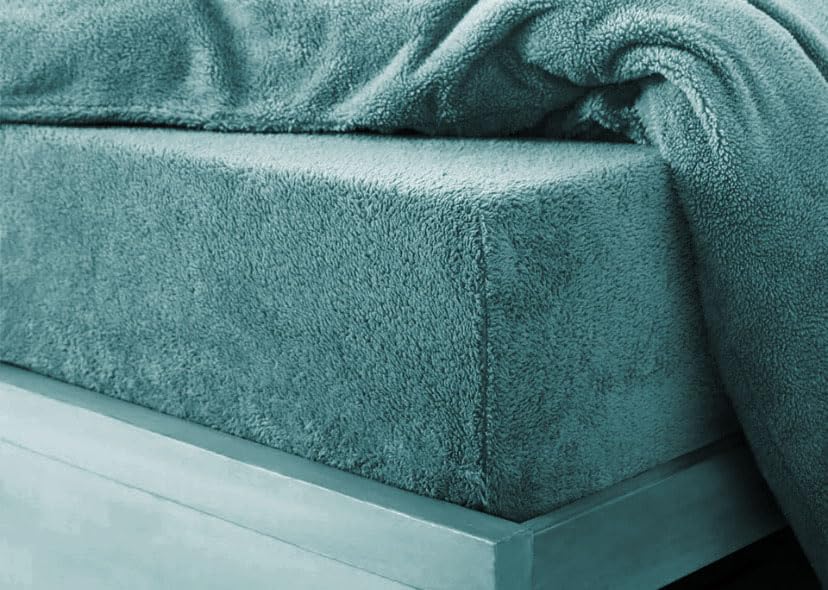 Premium Teddy Sherpa Fleece Fitted Bed Sheet, Super Soft & Cosy Thermal Warm Elasticated Fluffy Plush Plain Cuddly Fitted Sheets Bedsheet, (Teal - Super King)