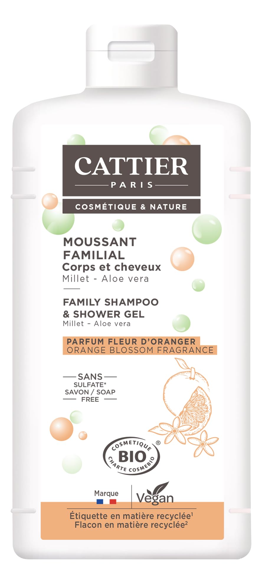 Cattier Family Shampoo and Shower Gel Orange Blossom Fragrance 500ml