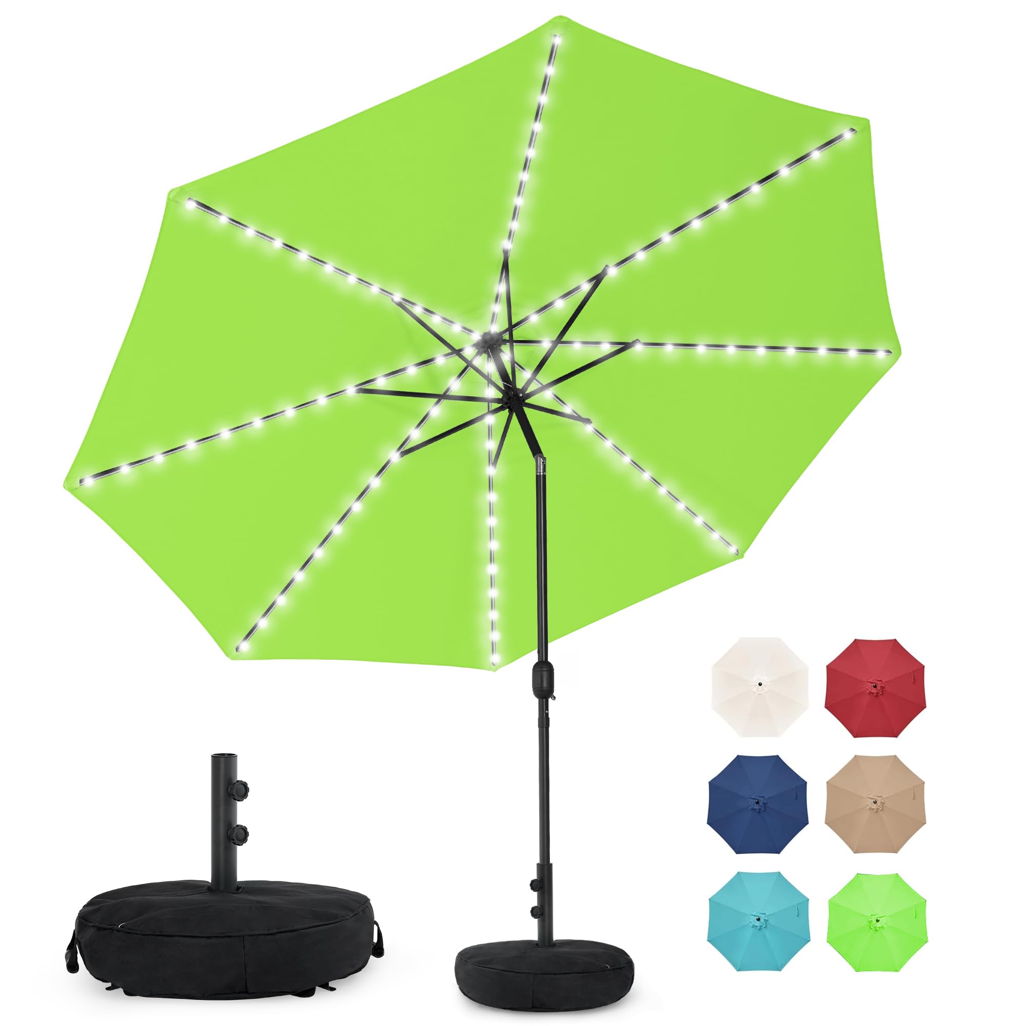 Sundale Outdoor Solar 104 LED 11 ft Patio Umbrella with Sand Bag Base, Outdoor Umbrella with Tilt and Crank, Apple Green