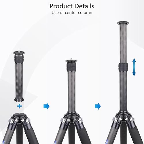Miniatura 6 de Trípode de fibra de carbono resistente CS85C con columna central externa, soporte compacto y ligero para cámara de viaje para videocámara digital