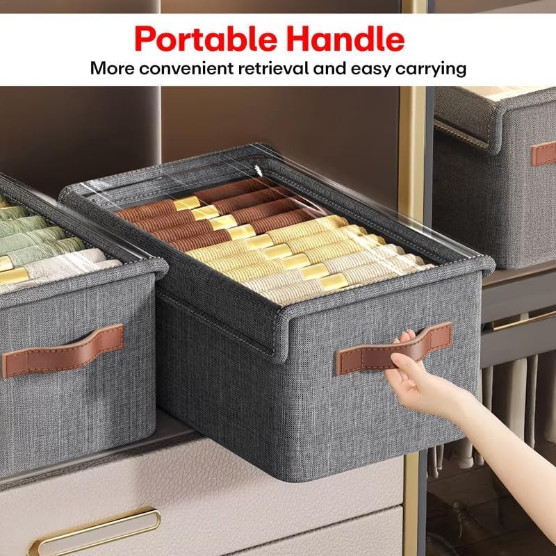 Image of Barebeauty 26L Foldable Clothes Organizer For Wardrobe, Blanket Storage Box, Cloth and Dress Organiser Metal Frame Basket Bag with Lid, Carry Handles for Bedding, Closet Organizers (Pack of 1)