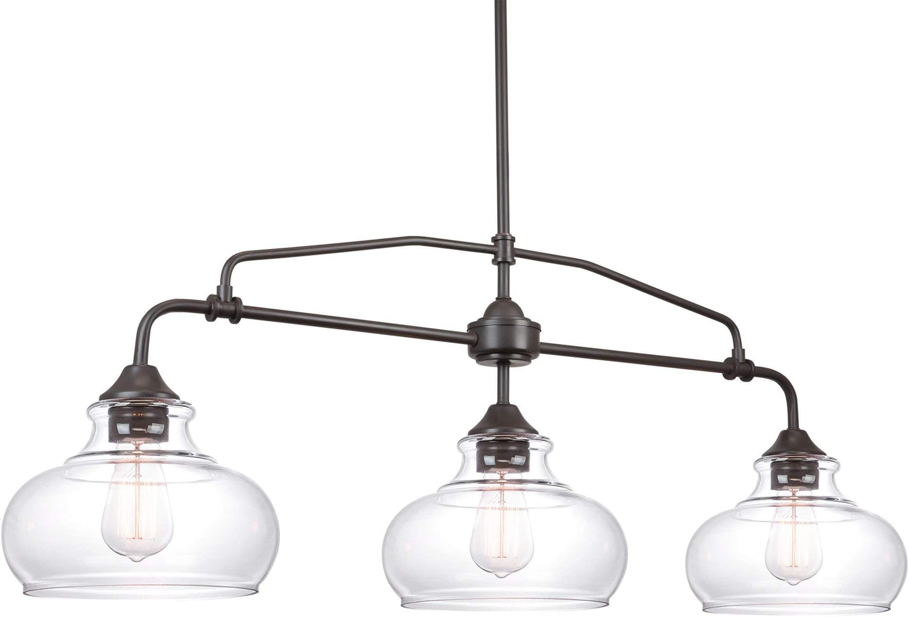 Kira Home Harlow 38" Modern Industrial Farmhouse 3-Light Kitchen Island Light with Clear Glass Shades, Adjustable Hanging Height, for Dining Room, Living Room or Kitchen, Oil Rubbed Bronze Finish