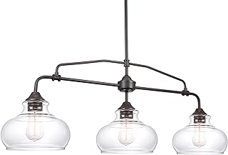 Kira Home Harlow 38" Modern Schoolhouse 3-Light Kitchen Island Light | Clear Glass Shades, Industrial Farmhouse Hanging Fixture, Classic Oil Rubbed Bronze Finish