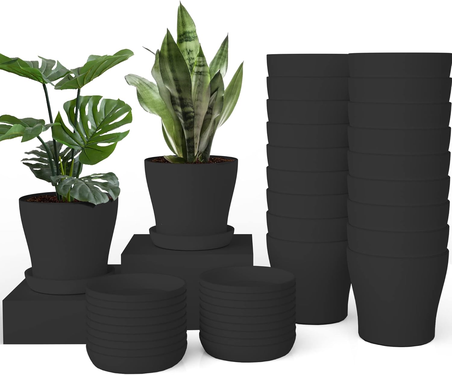 Flower Pots, 20pcs, 4" Black Plastic Plant pots, Modern