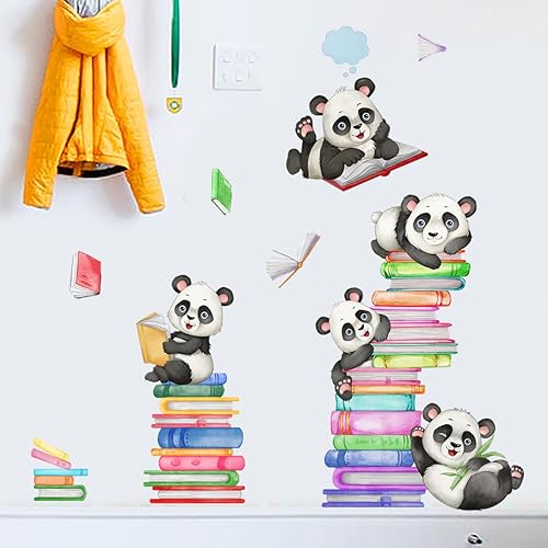 Mirabuy Calcomanías de pared con diseño de pandas, libros de lectura, calcomanías de pared para bebé, guardería, niños, dormitorio, aula, decoración