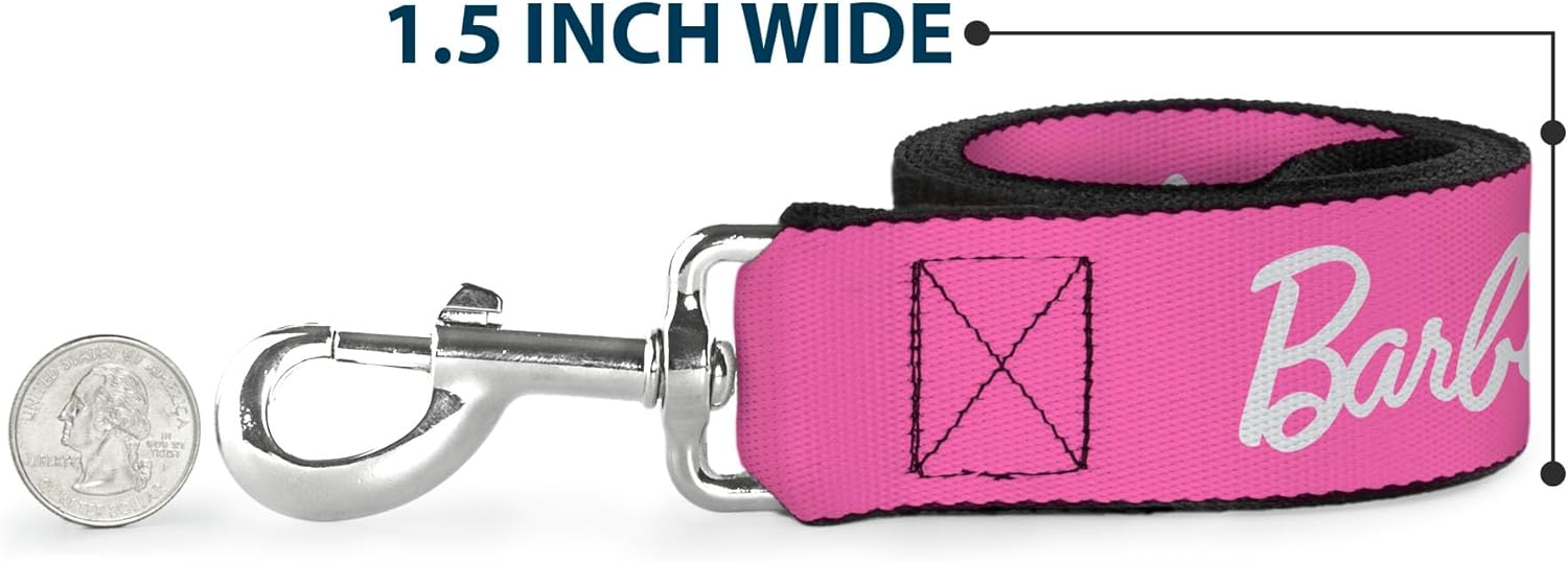Mattel Pet Leash, Dog Leash, Barbie Script Signature Logo Pink White, 4 Feet Long 1.5 Inch Wide