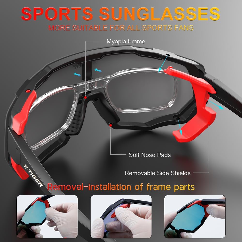 X-TIGER Polarized Cycling Glasses Men Women 5 Interchangeable Lenes UV400 Sports Sunglasses Baseball Running Fishing… - Image 3