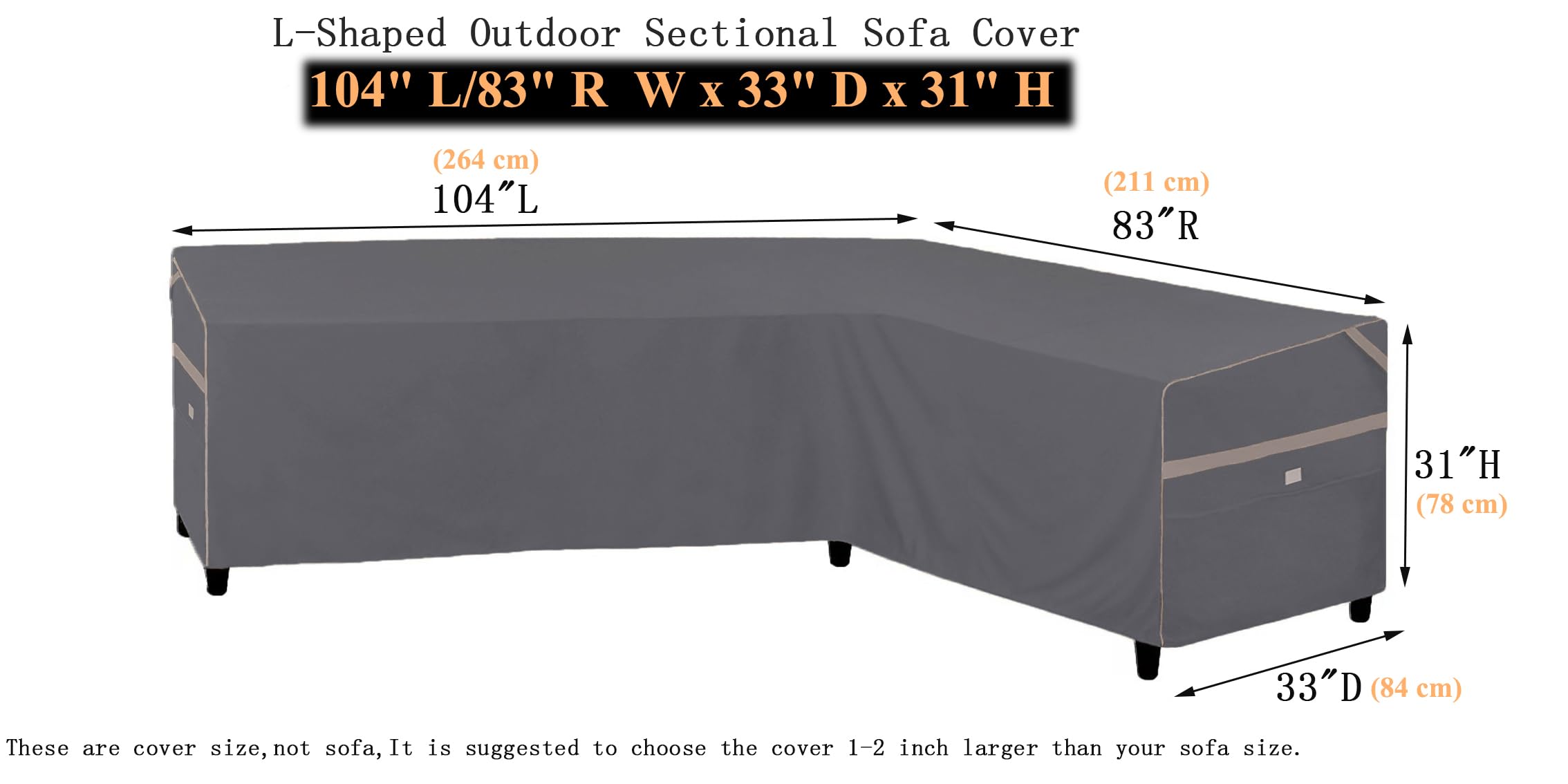 Garden Balsam Heavy Duty Waterproof Patio Furniture Covers,Fade Resistant Outdoor Sofa Covers L-Shaped Right Facing Sofa Cover 104