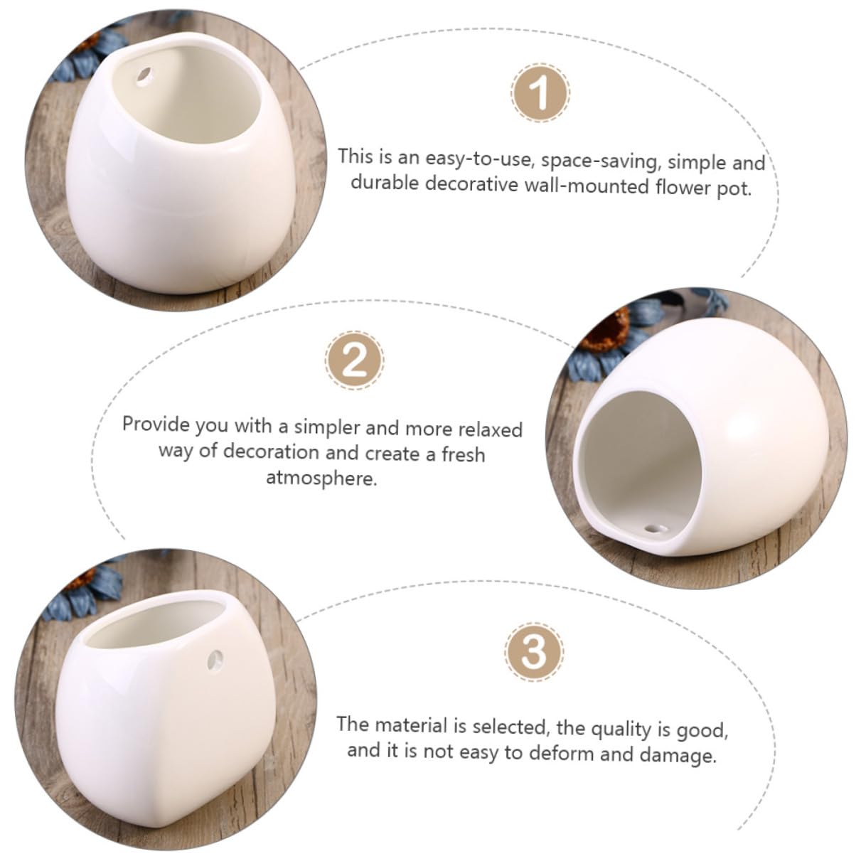 COLLBATH 4 Sztuki Ceramicznych Doniczek Wiszących Ścianę Białe Dekoracyjne Do Kwiatów i Sukulentów Praktyczne i Trwałe Oszczędzające Miejsce Doniczki Ścienne