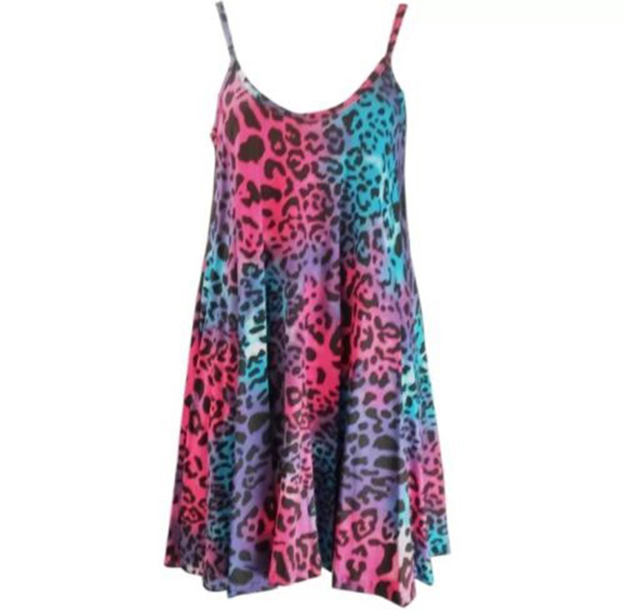 Girlzwalk Women's Leopard Pink New Camisole Cami Flared Skater Strappy Swing Mini Dress Vest Top