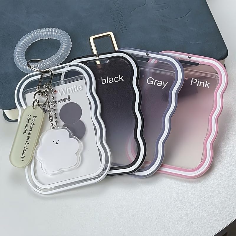 Image of Street27 Cloud Shape Photo Card Holder with Keychain Pendant | Transparent ID Badge Case with Wrist Strap | Silicone Protective Card Cover for Office, School & Travel (Transparent)