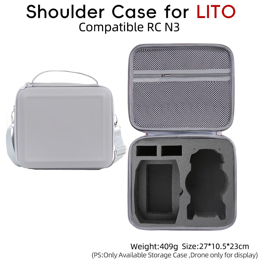 Custodia da trasporto per DJI Lito X1/Lito 1, custodia rigida da viaggio in PU con tracolla, custodia protettiva portatile per drone Lito X1/Lito 1, telecomando RC-N3, batteria e accessori, Grigio