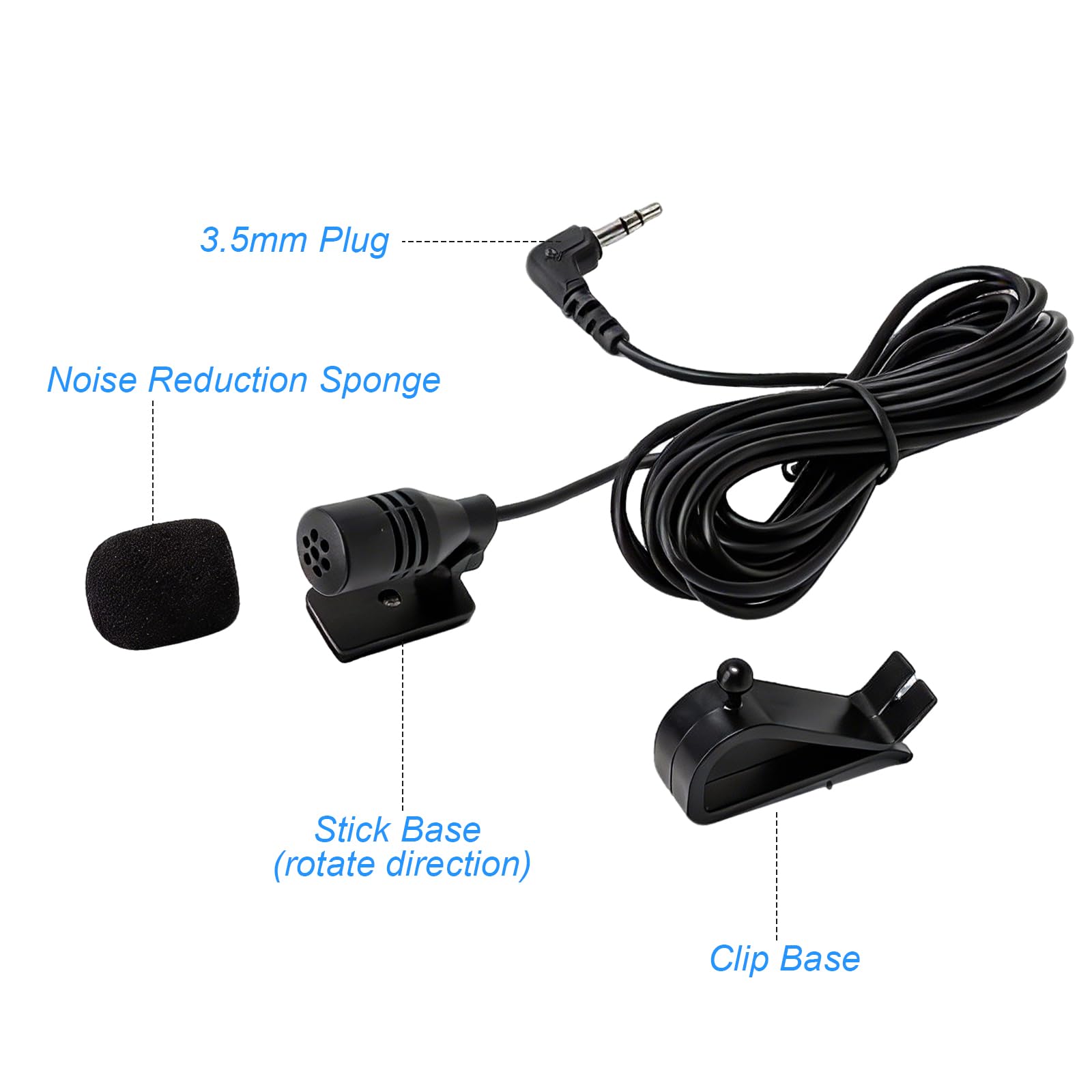 HENGBIRD Microfono per auto con cavo da 3 m, jack da 3,5 mm, microfono esterno per auto Sony JVC Kenwood Jensen Alpine Autoradio Navigation Laptop Stereo Player con morsetto a U e adesivo, plug and - 3