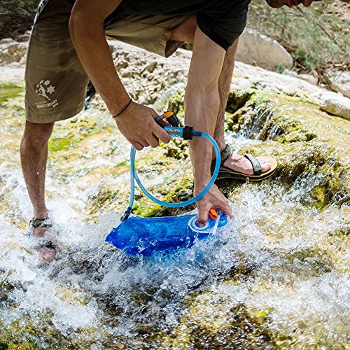 SOURCE Outdoor 2L Widepac Bladder for Hydration Packs - Including Inline Sawyer Mini Water Filter - High-Flow Helix Bite Valve - Zero Taste and Virtually Self-Cleaning - 70oz, Transparent Blue (2530220202) - Thumbnail 4