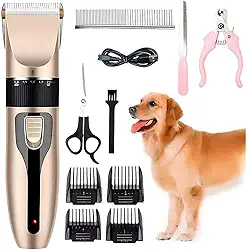 Máquina De Tosa Pets sem fio para Cachorros Gatos com Lâminas Precisas e com Altura Ajustável - Maquininha Profissional de Tosar e Recarregável Bivolt 110V/220V Acompanha Acessórios - Premium