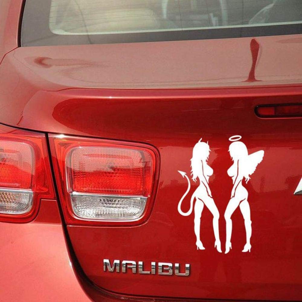 Amazon 車 ステッカーデカール セクシーガールデーモンエンジェルカーステッカークールトラックトラックモーターサイクルネイキッドレディビニール ステッカー 11cmx15cmホワイト ステッカー デカール 車 バイク