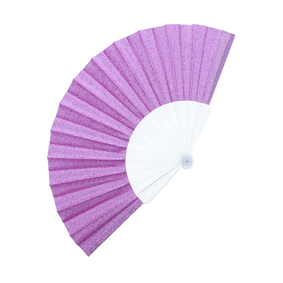 Plastic Folding Glitter Fabric Hand Fans for Festivals, Lilac