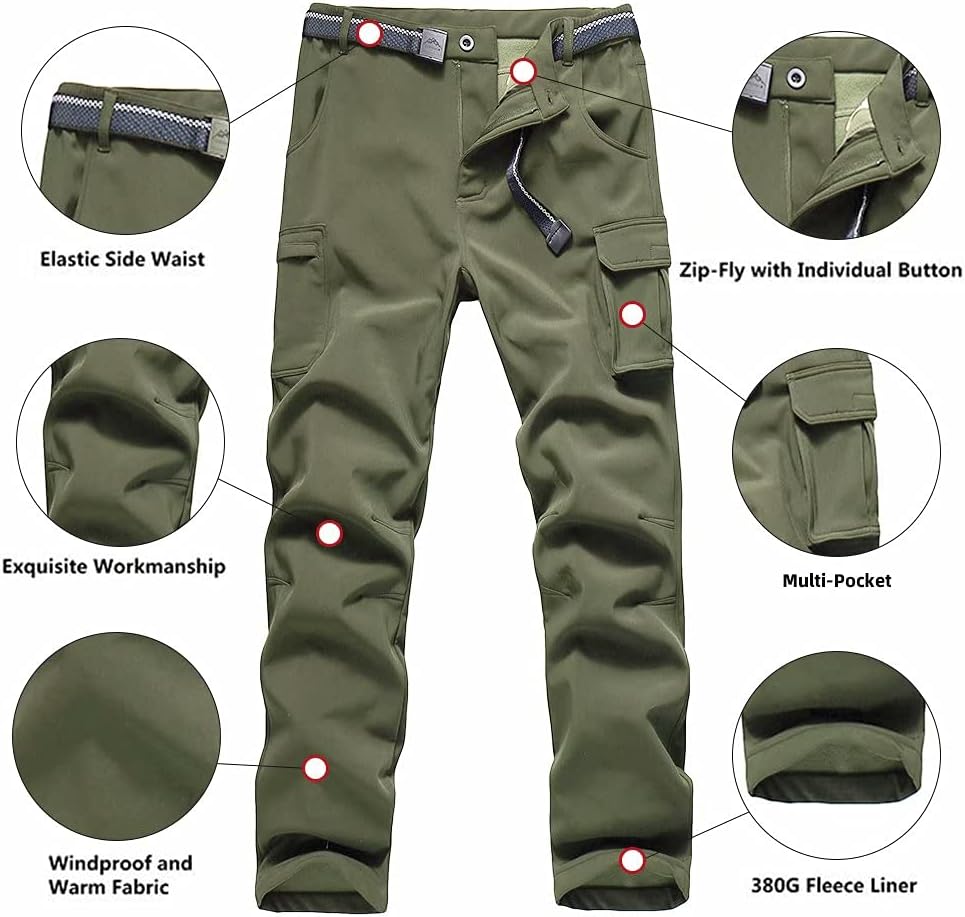 JOMLUN Boy's Hiking Pants Fleece Lined Cargo Snow Soft Shell Ski Waterproof Windproof Warm Outdoor Insulated Trousers Winter - Image 3