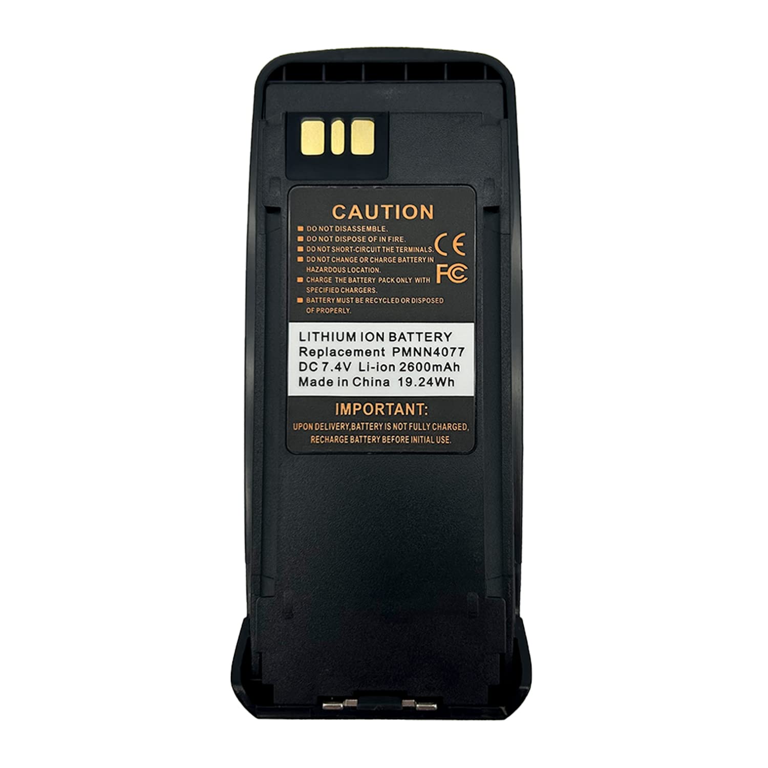 PMNN4077 Replacement Battery, 2600mAh 7.4V Li-ion, for Motorola XPR 6550/6500/6350/6100, Belt Clip Included