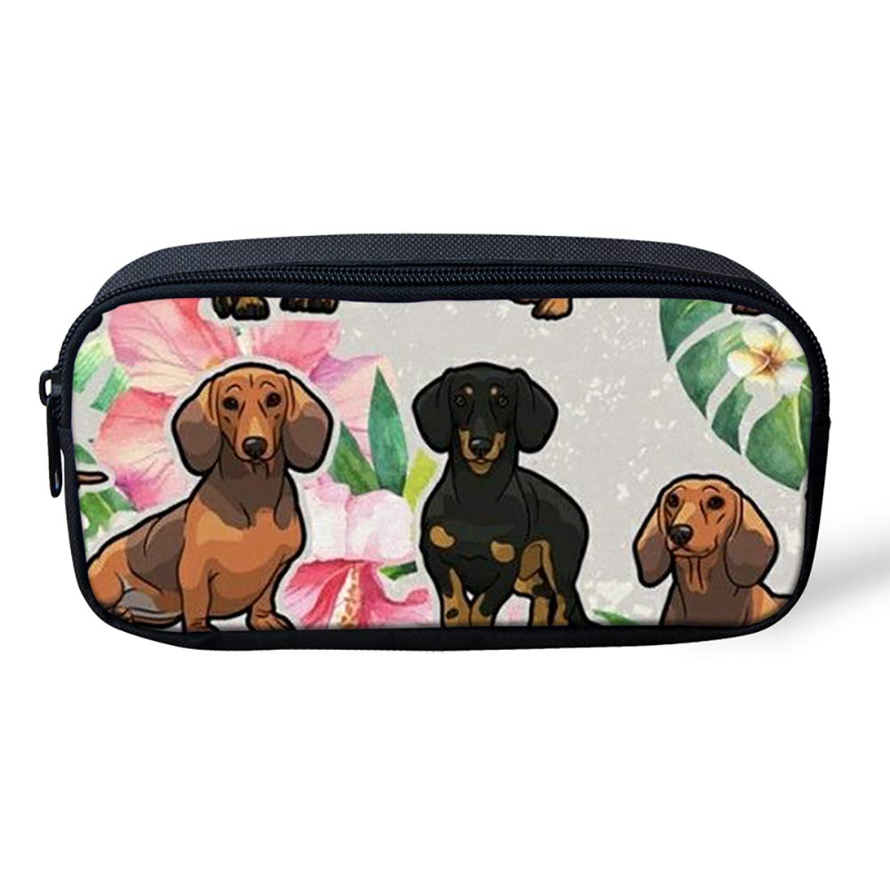 Biyejit Kids Student Pencil Case Cute Dachshund Print Pen Pouch Cosmetic Bag Zip Coin Purse for Teenage Girls — image 1