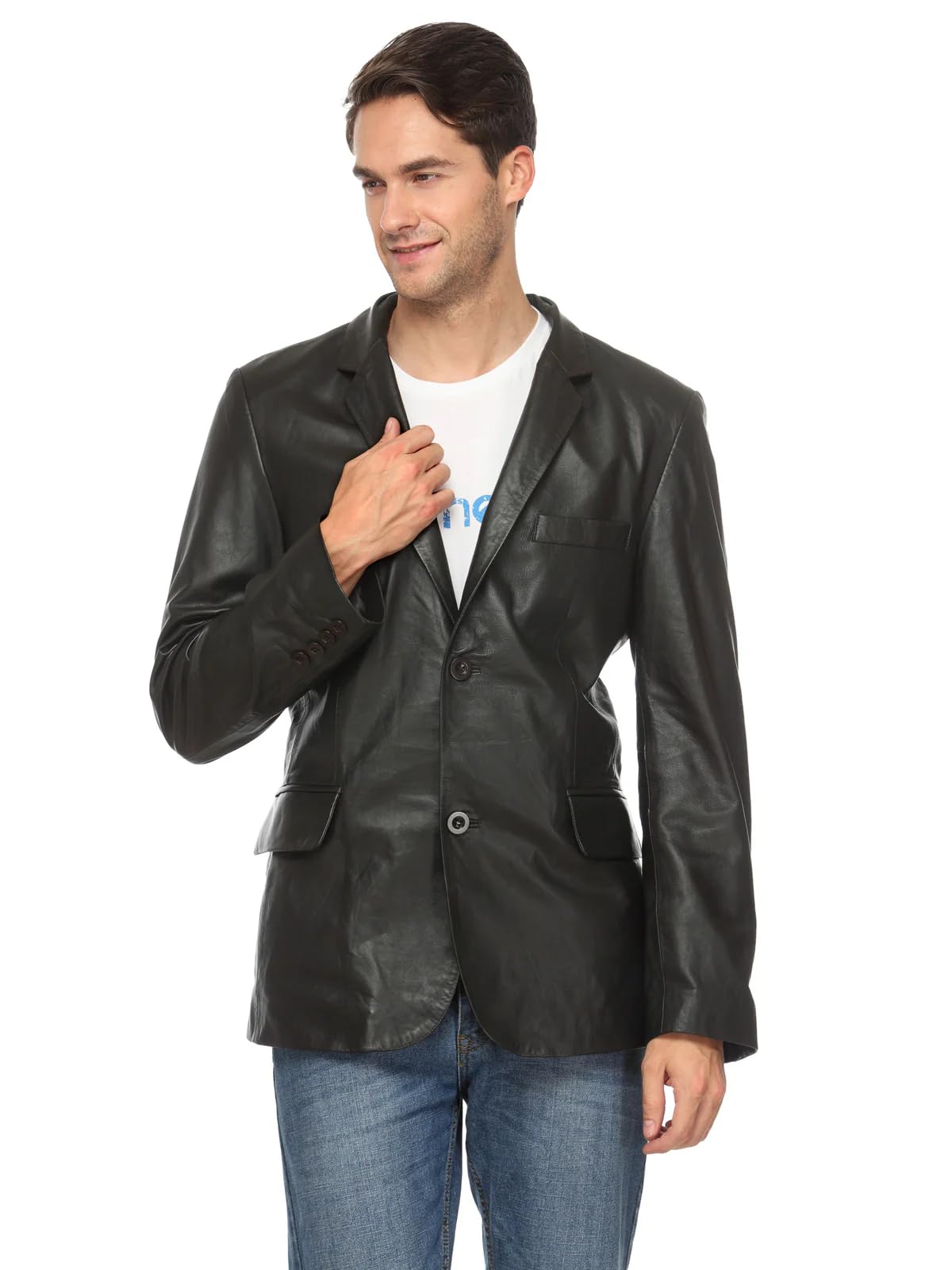 luis leather Mens Black Blazer - Lambskin Genuine Real Leather Blazer Jacket for Mens-picture-37
