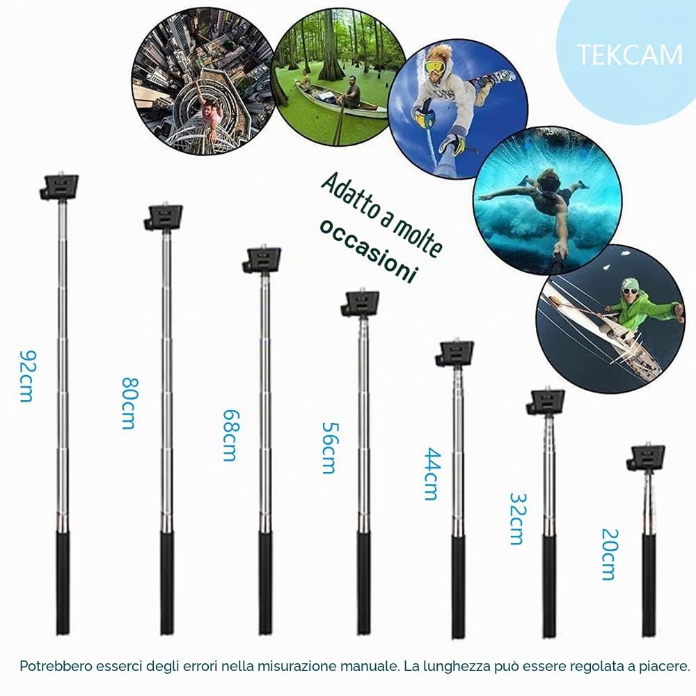 TEKCAM Kit Accessori per Action Cam 4 in 1 Compatibile con GoPro Hero 13 12 11 10/ AKASO Brave 4 Pro/COOAU/DJI Osmo Action 4 5 Pro/SJCAM/Insta360, Imbracatura da Petto Fascia da Testa