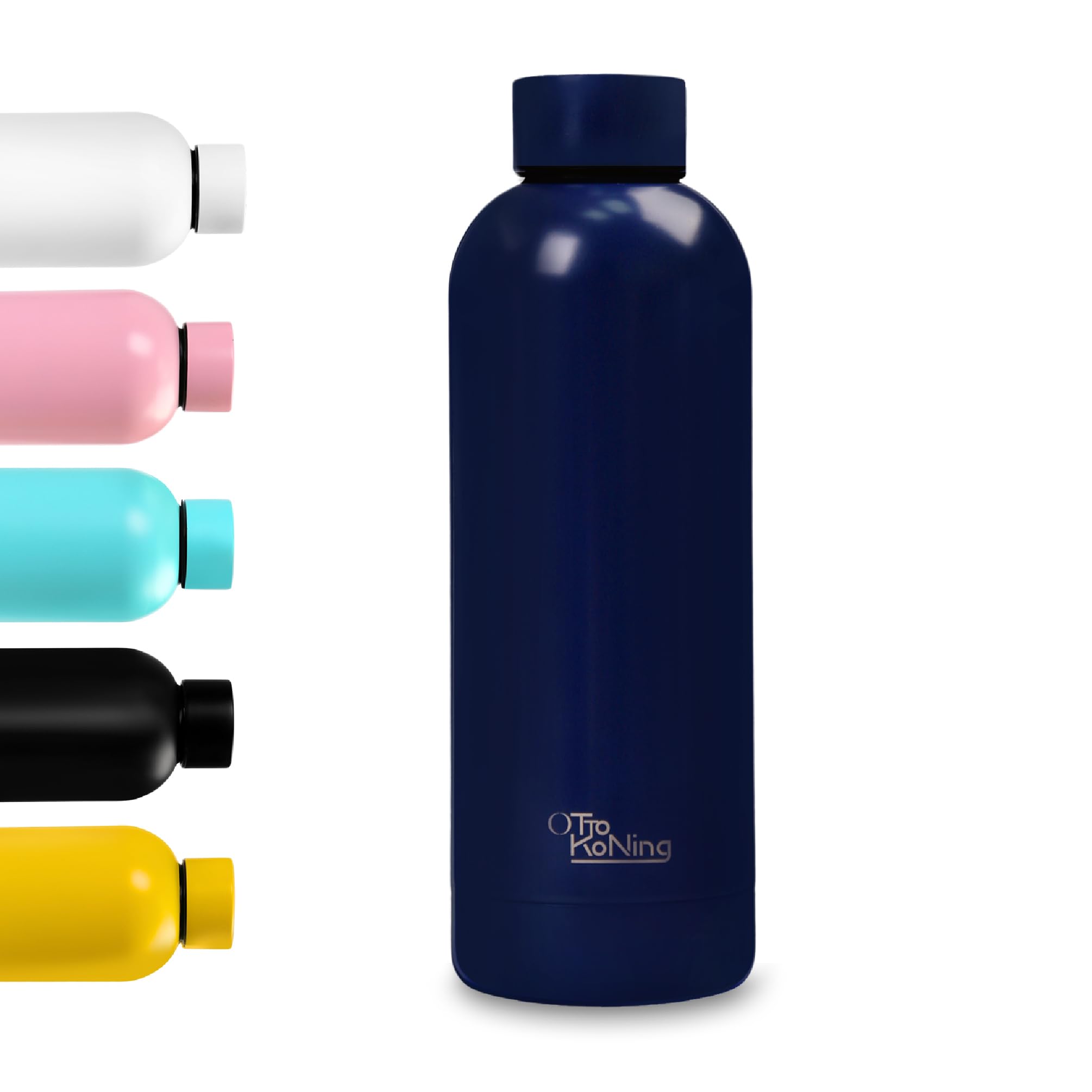 Otto Koning Metal Water Bottle 500ml, Stainless Steel Vacuum Insulated Flask, Keeps Drinks Cold 24h Hot 12h, Leakproof, BPA-Free, Phthalate-Free, Rust-Resistant