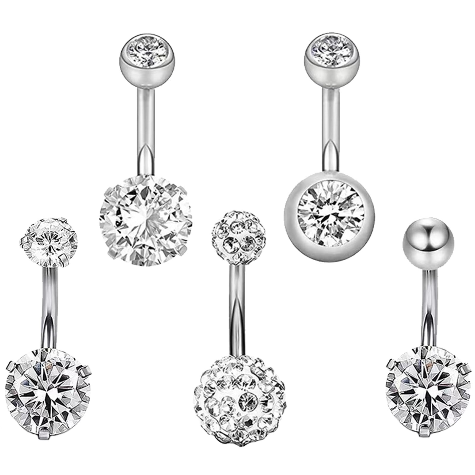 DKDDSSS 5 Piezas 14G Piercing Ombligo, Ombligo Piercing, Piercings para Ombligo, Ombligo Piercing Plata, Piercing Ombligo Plata, Piercing Ombligo Acero Inoxidable, para Mujer