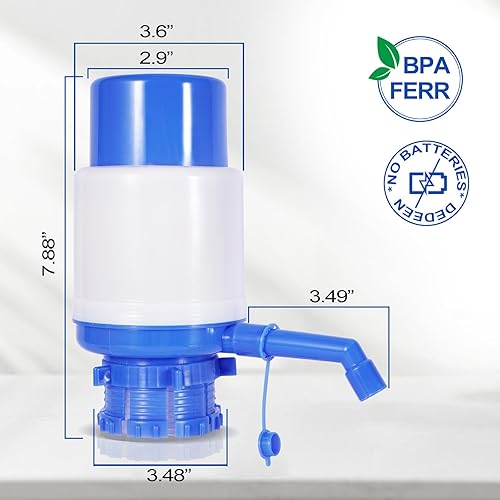 Miniatura 4 de Bomba de agua de 5 galones, bomba de agua manual, para botellas de agua de 5 galones, hecha de plástico, cepillo de limpieza incluido (azul)