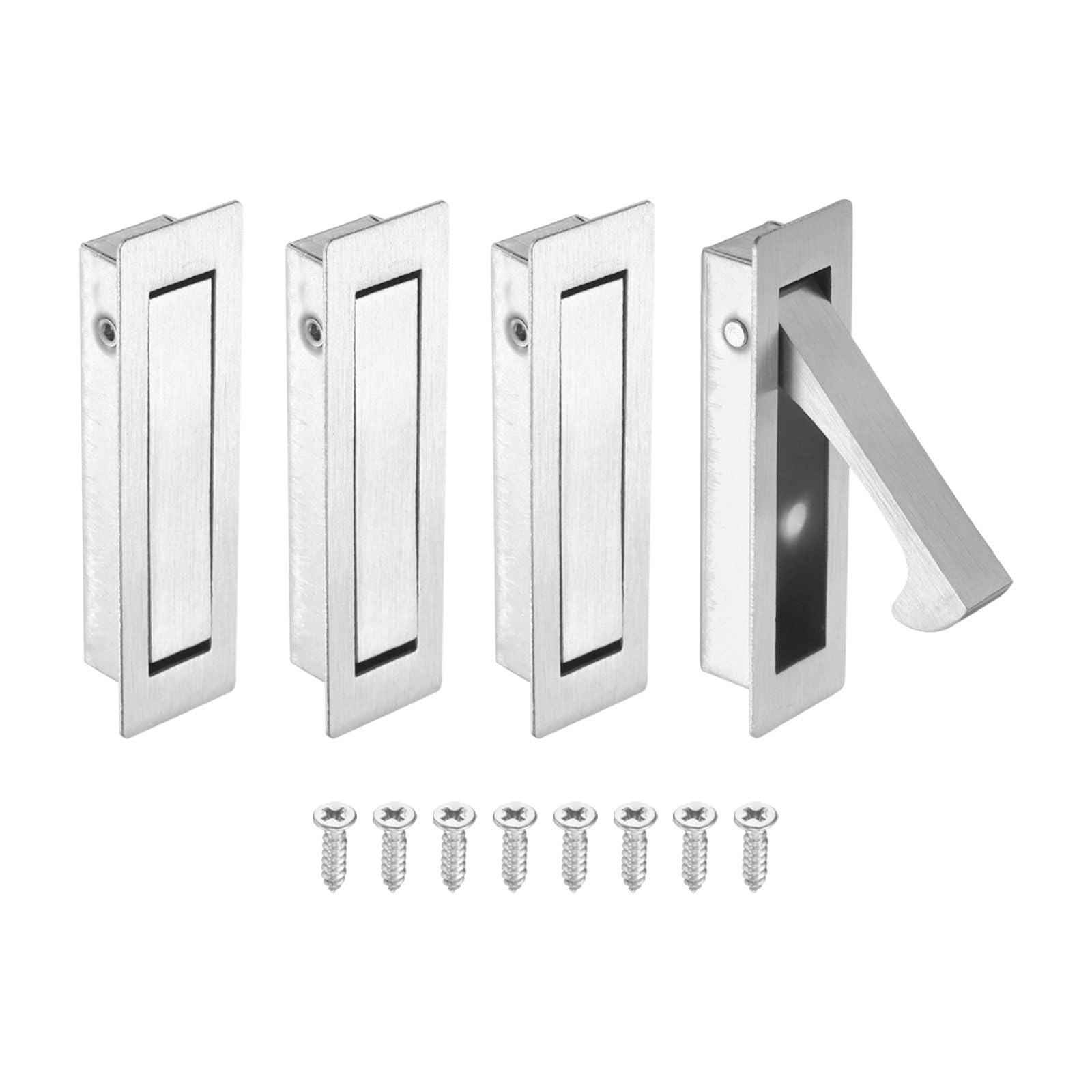 sourcing map 4PCS Pocket Door Handles, 304 Stainless Steel Door Edge Pull, Pocket Door Hardware for Sliding Cabinet, Home, Office, Hotels, Brushed — image 1