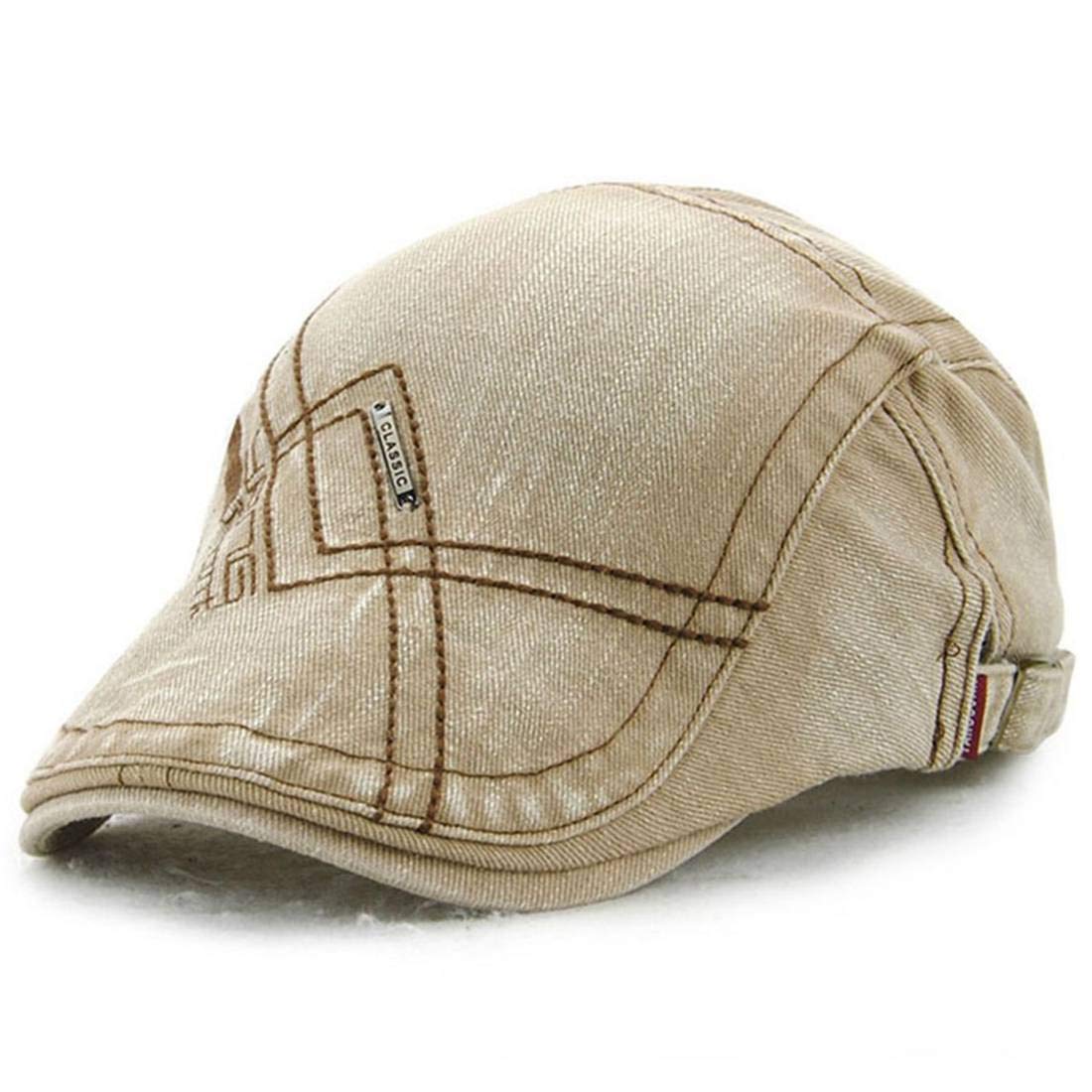 JNKET Spring Summer Comfortable Men's Beret Hat Casual Duckbill Cap Washed Fabric Newsboy Cap (Beige)