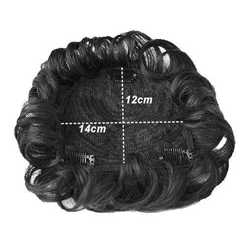 Miniatura 4 de Clip de pelo corto y rizado 100% humano real, rizado, corona esponjosa, pieza de pelo con clip en la parte superior de la corona con flequillo,