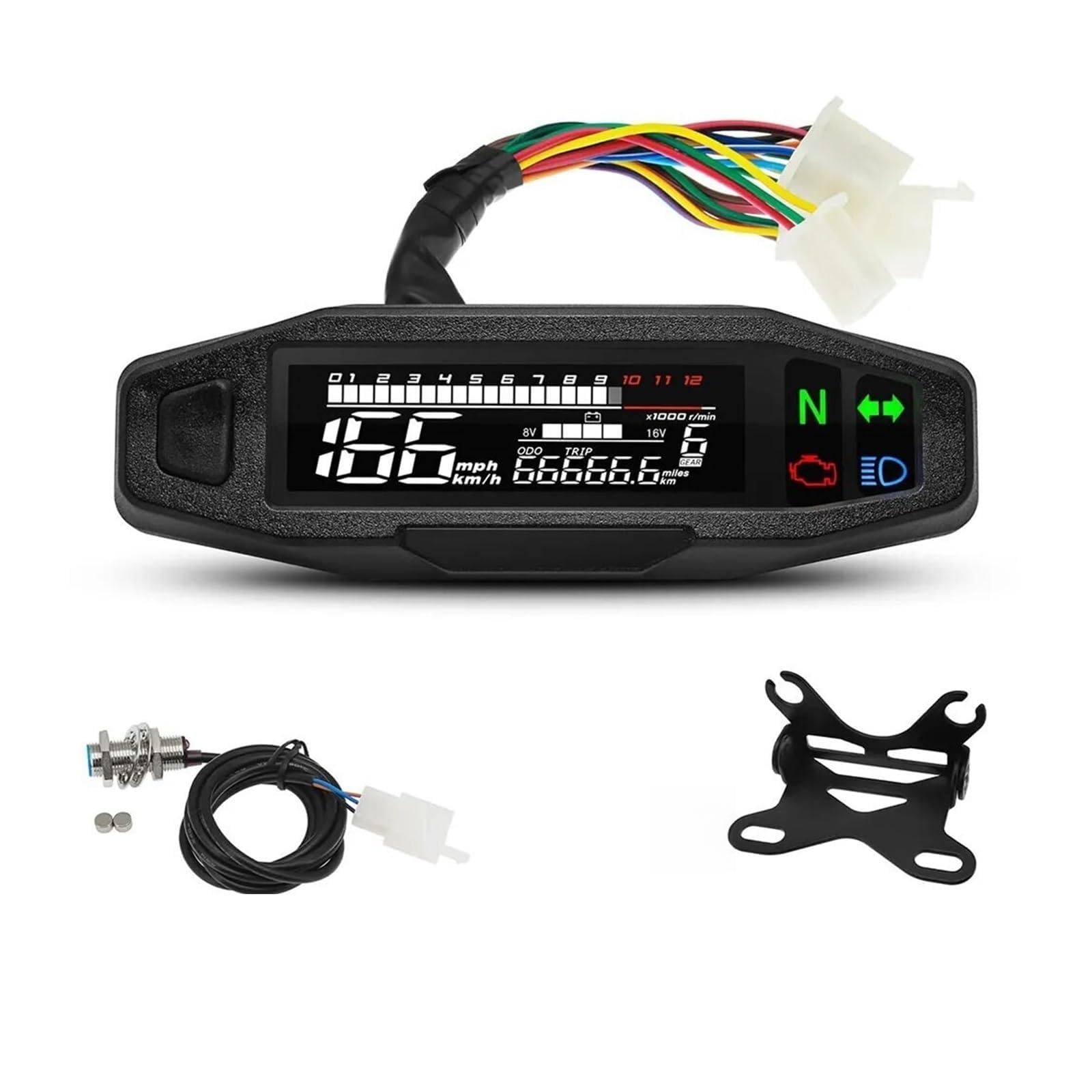 AD Universal Motocicleta Velocímetro Medidor De Velocidad Digital LED Tacómetro Tablero Instrumento Panel Medidor Pantalla LCD Y Soporte(MT0069-M040-6)