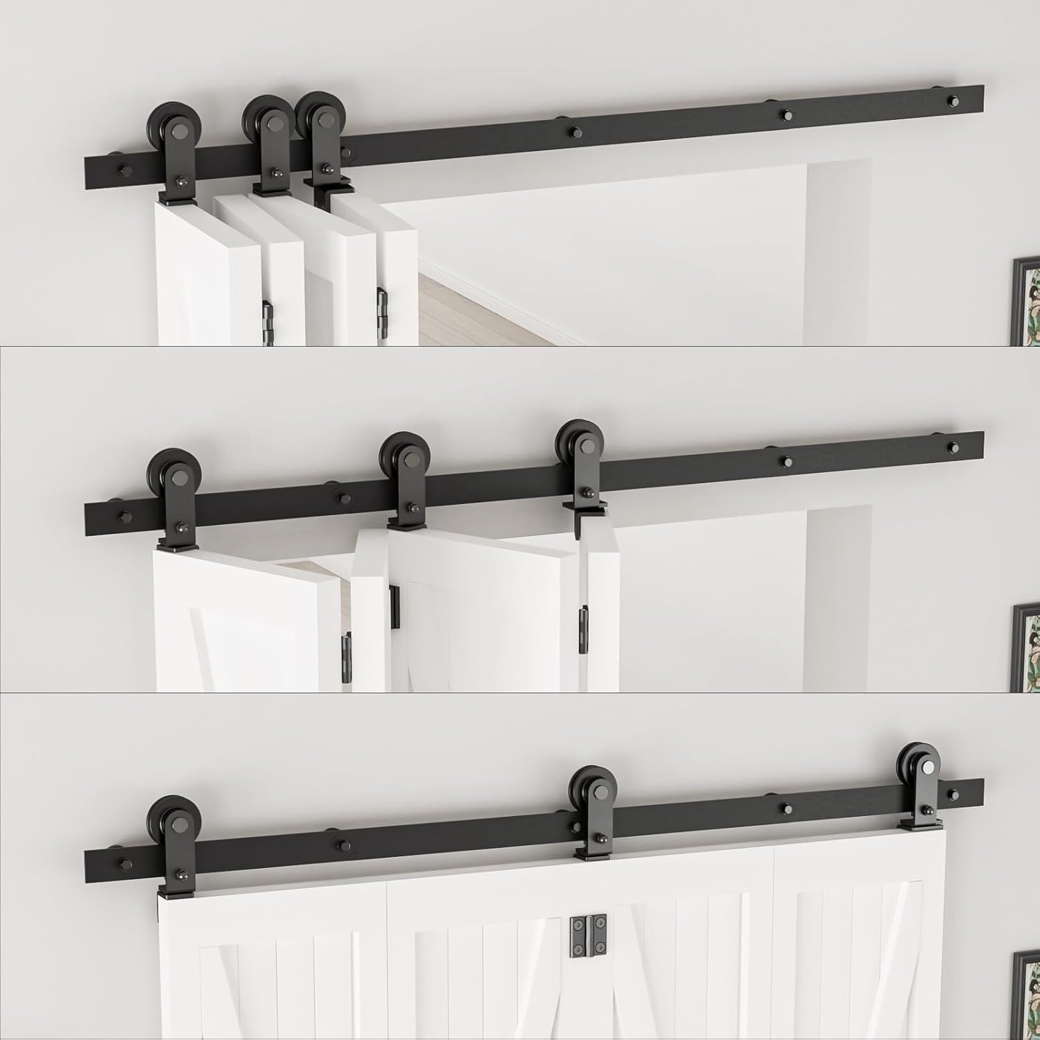 CCJH 68" Bi-Folding Barn Door Hardware Track Kit for 4 Less Than 16.5" Wide Doors Panels,New Accordion Style,Sturdy and Smoothly(Door Not Included)